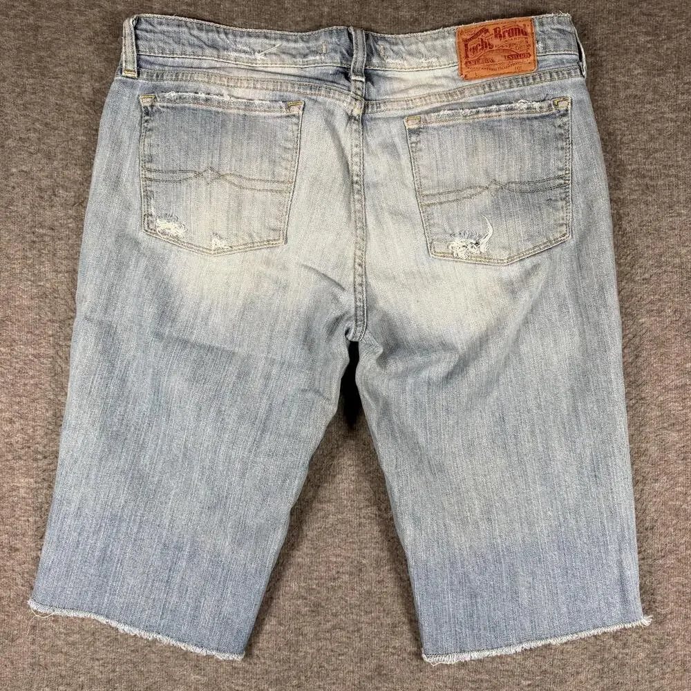 Lucky Brand Bermuda Jean Shorts Womens 12 31 Distressed Raw Hem Light Wash